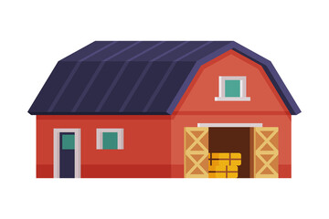 Red Barn, Traditional Wooden Agricultural Building Cartoon Vector Illustration