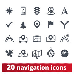 Navigation, map, transportation vector icons set. Traveling, location, direction, cartography, place, transport and landmark pictograms for web and mobile services. Isolated on white background.