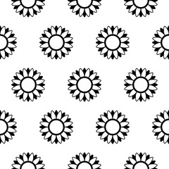 Black and white seamless pattern witn sunflowers in white background.