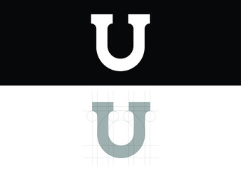 Letter U icon Logo vector design and serif font isolated on a background.Uppercase lettering,elegant,simple,clean and classic.Grid system.