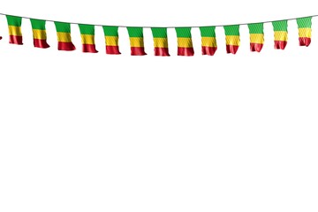 Fototapeta na wymiar beautiful many Mali flags or banners hangs on rope isolated on white - any feast flag 3d illustration..