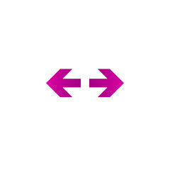 Distance vector icon. Two pink and purple squared opposite horizontal arrows isolated on white.