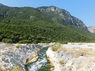 Thermopylae, Greece. View of a stream of sulfur rich thermal water flowing through the battlefield of the famous 480 BC battle