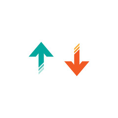 blue arrow up in and red arrow down in box. flat icon isolated on white.