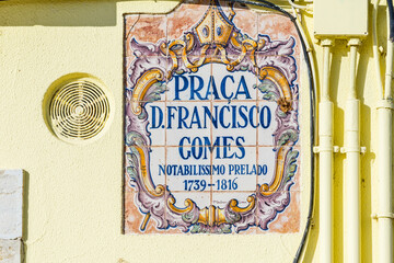 old street name in azulejos in Faro, Algarve, Portugal