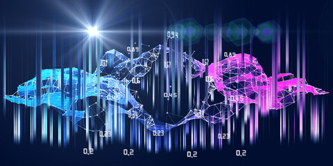 Abstract visualization analyze of artificial intelligence algorithm . Big data. Quantum virtual cryptography concept with colorful grid and  blurred lines. Analytics algorithms data. Blockchain.