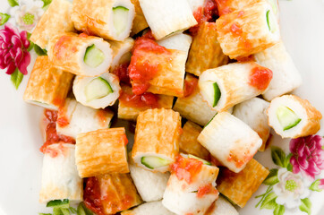 竹輪のきゅうり詰め梅ドレッシング