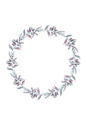 Floral greenery card design: branch green leaves circle frame. Wedding invite poster invitation Watercolor hand drawn art illustration