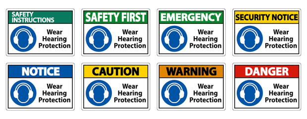 Wear hearing protection sign on white background