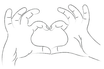 A sketch of two hands that show a heart shape