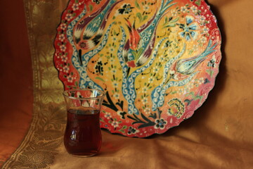 Turkish Tea on classic glass
in the oriental style vintage. 
traditional still life
