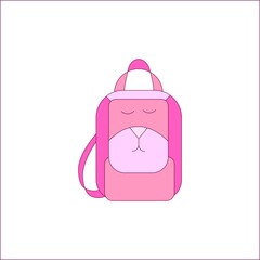 School backpack with a smile in pink. Vector illustration isolated on a white background. Children's, autumn. Back to school. Logo, icon. EPS10