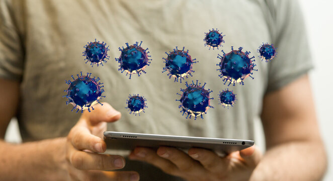 Group of virus cells. 3D illustration of Coronavirus cells.