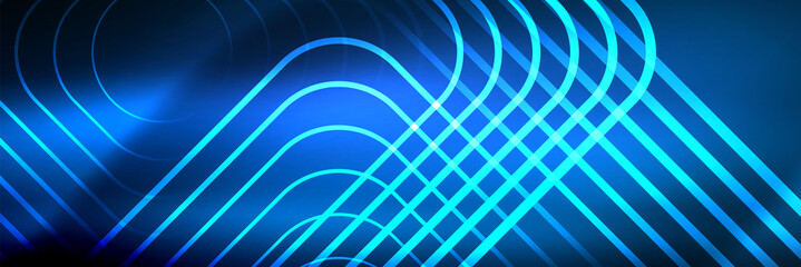 Shiny neon glowing techno lines, hi-tech futuristic abstract background template with square shapes