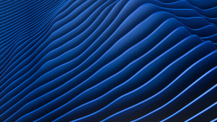 Deep blue abstract waves. High quality 3D render.