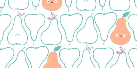 Seamless pattern with cute pears. Can be used for baby t-shirt print, fashion print design, kids wear, baby celebration, fabric, and wrapping.