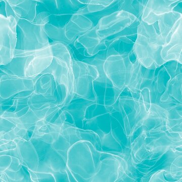 Turquoise blue abstract water ripples seamless pattern. 