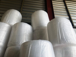 Art of air bubble wrap in warehouse.