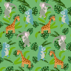 Vector of seamless pattern for kids design with african animals girafe,elephant,hippopotamus