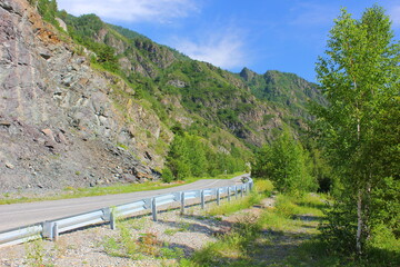 the road between the mountains in Altai