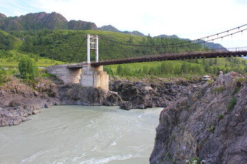 Oroktoy bridge on the Katun river in Gorny Altai