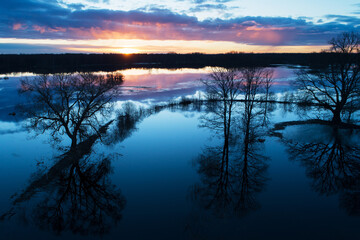 Soomaa National Park during a spring flooding also known as the Fifth season in Estonian nature, Northern Europe. 