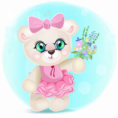 CUTE GIRL WITH FLOWERS, VECTOR, ILLUSTRATION