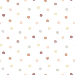 Watercolor abstract seamless pattern with pastel geometric shapes. Freehand aesthetic background with polka dot. Round drop collage perfect for baby fabric textile, wrapping paper, cover, wallpaper
