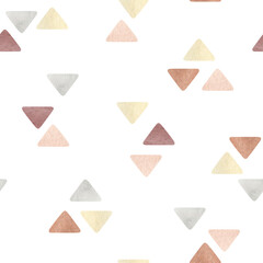 Materiał do szycia Watercolor abstract seamless pattern with geometric shape in pastel color. Freehand aesthetic background with triangles. Mosaic collage perfect for baby fabric textile, wrapping paper, cover wallpaper