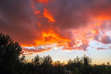Fototapeta na wymiar evening terrible dark red clouds in the sky