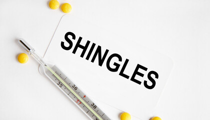 Obraz premium Diagnostics, treatment and prevention disease of nervous system Shingles. The inscription on the business card.