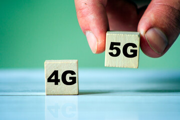Hand change word 4g to 5g technology. Change concept. Future global network.
