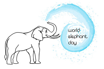 World Elephant Day vector ( August 12). Big Elephant silhouette with water icon vector, isolated on a white background.
