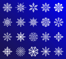 Snowflake vector icon background set white color. Snowflake icons. Snowflakes collection for design Christmas and New Year banner