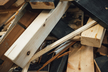 Closeup shot of piles of woods for recycling