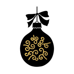 Christmas vector illustration with holiday ball. Ball with eastern ornament. Design element for greeting card.