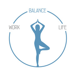 yoga girl work life balance circle healthy lifestyle vector illustration EPS10