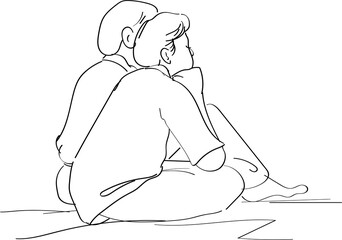 thinking boys line drawing in vector