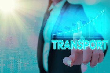Text sign showing Transport. Business photo showcasing carry away with strong and often intensely pleasant emotion Arrow symbol going upward denoting points showing significant achievement