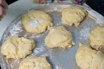 Preparing the dough for making sweet pastries