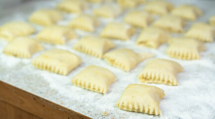 Preparing the dough for making sweet pastries