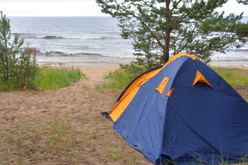 Camping tent by the sea.