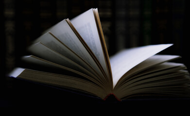 Open book on the background of other books