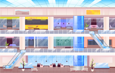 Shopping center flat color vector illustration