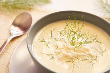 Delicious Fennel soup with cheese.