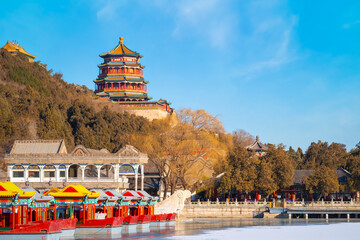 Tower of Buddhist Incense (Foxiangge) at The Summer Palace built by Qianlong Emperor. It is a...