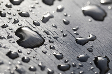 
Water droplets on a black surface