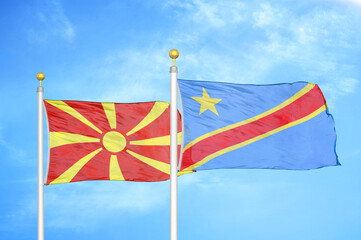North Macedonia and Congo Democratic Republic two flags on flagpoles