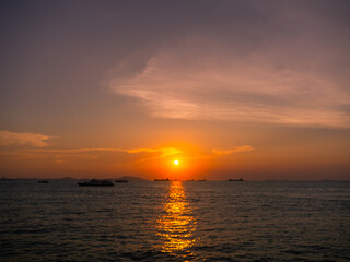 Dusk sky with sea, Evening colorful sky dramatic and wonderful.