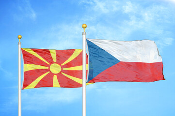 North Macedonia and Czech Republic two flags on flagpoles and blue sky